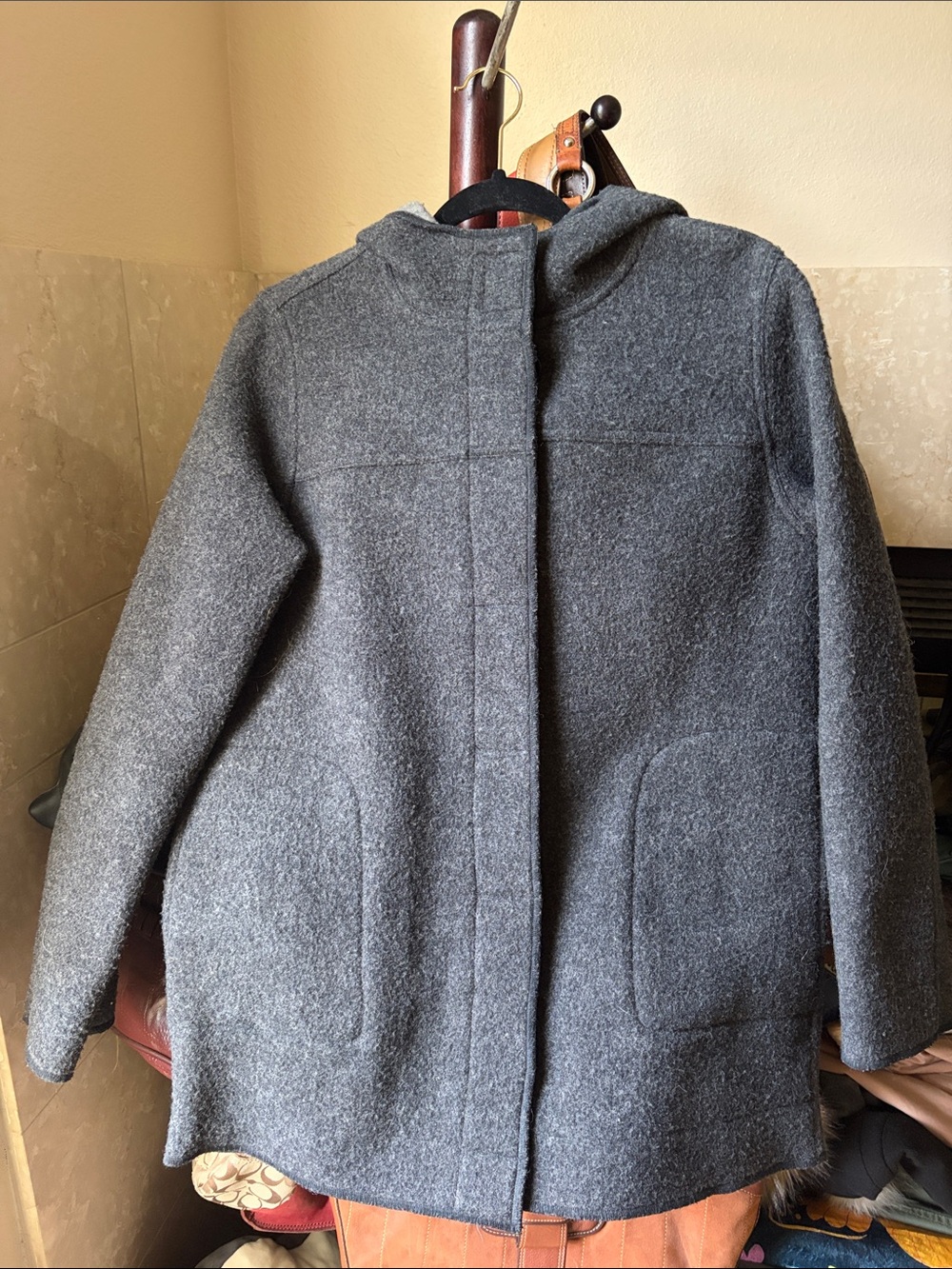 Old Navy Gray Hooded Wool-Blend Pea Coat